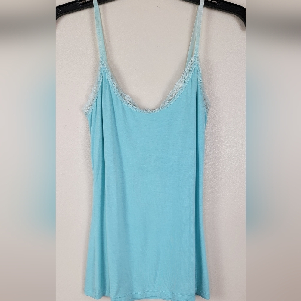 PJ Salvage Aqua Camisole Shelf Bra Small Tank Top Lace Trim Femme